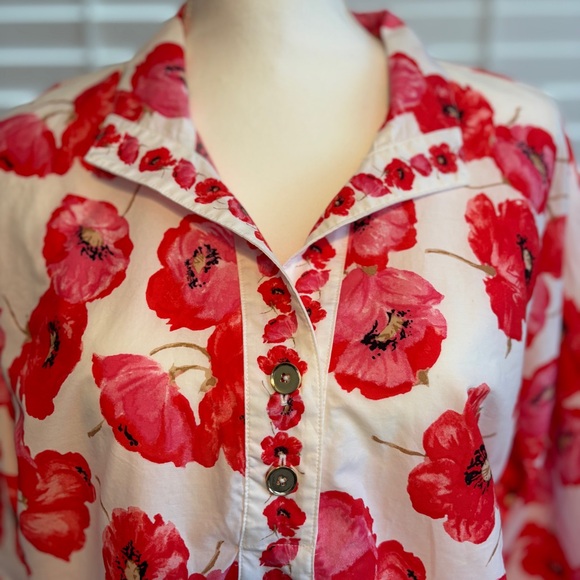 Talbots Womens Popover Blouse Poppy Red Blouse Size Medium Spring Vacation - Picture 4 of 8